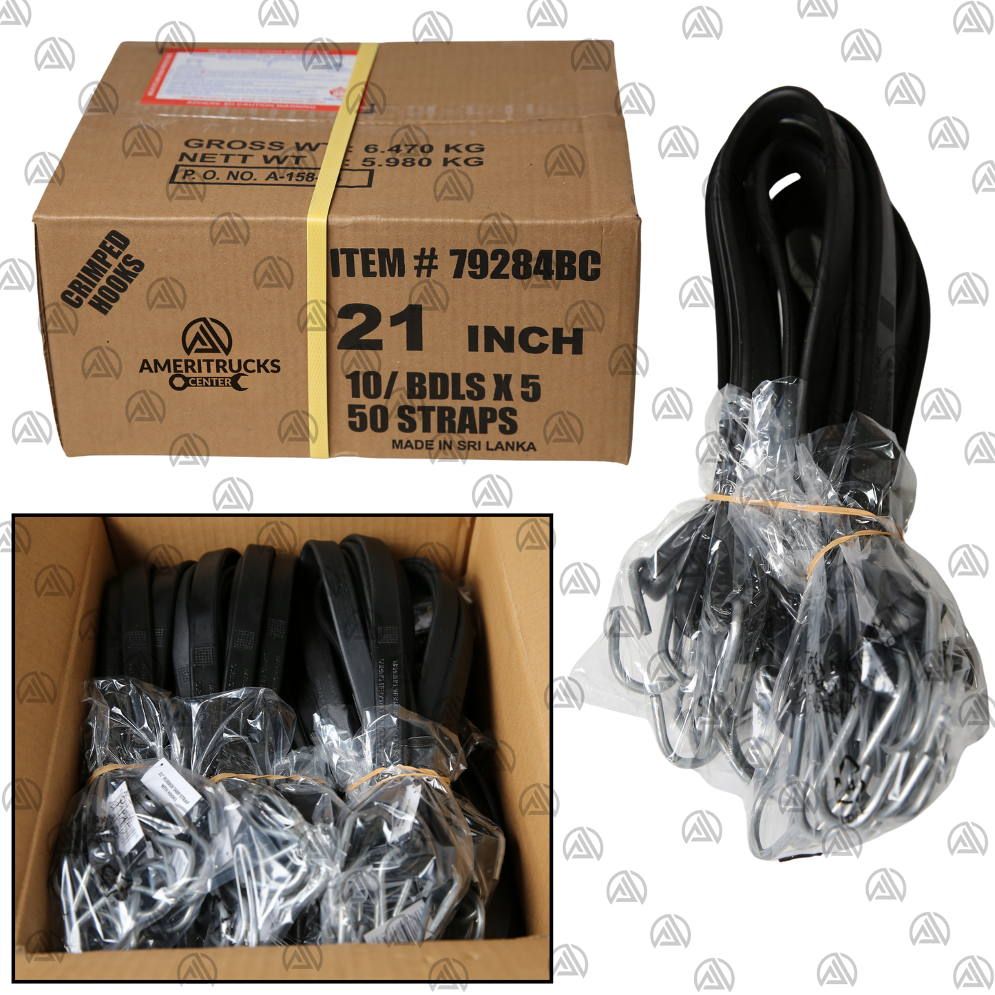 Tarp Bungee 21in Straps w/ Crimped Hooks - 50 pack