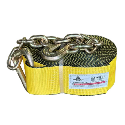 4"x50' Winch Strap w Chain Ends (NO RATCHET)