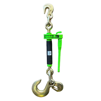 Green Folding Handle Ratchet Binder w/ G70 3/8 in - 1/2 in Grab Hooks & 5/8 in Slip Hook