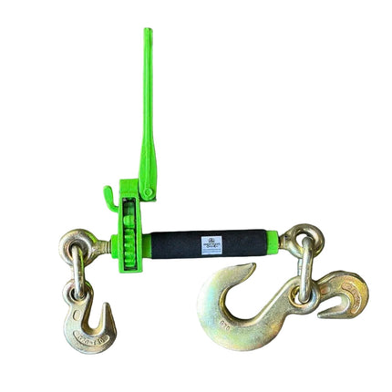 Green Folding Handle Ratchet Binder w/ G70 3/8 in - 1/2 in Grab Hooks & 5/8 in Slip Hook